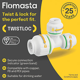 Flomasta Twistloc Plastic Push-Fit Reducing Tee 15mm x 10mm x 10mm