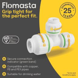 Flomasta  Plastic Push-Fit Reducing Tee 15mm x 10mm x 10mm