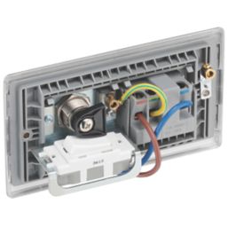 British General Nexus Metal 13A Key Switch 1-Gang DP Switched Socket Brushed Steel with Graphite Inserts