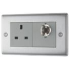 British General Nexus Metal 13A Key Switch 1-Gang DP Switched Socket Brushed Steel with Graphite Inserts