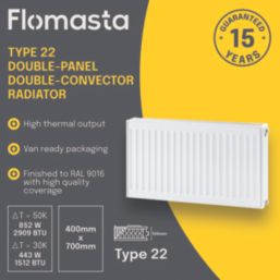 Flomasta 400mm x 700mm 2909BTU White Type 22 Convector Radiator