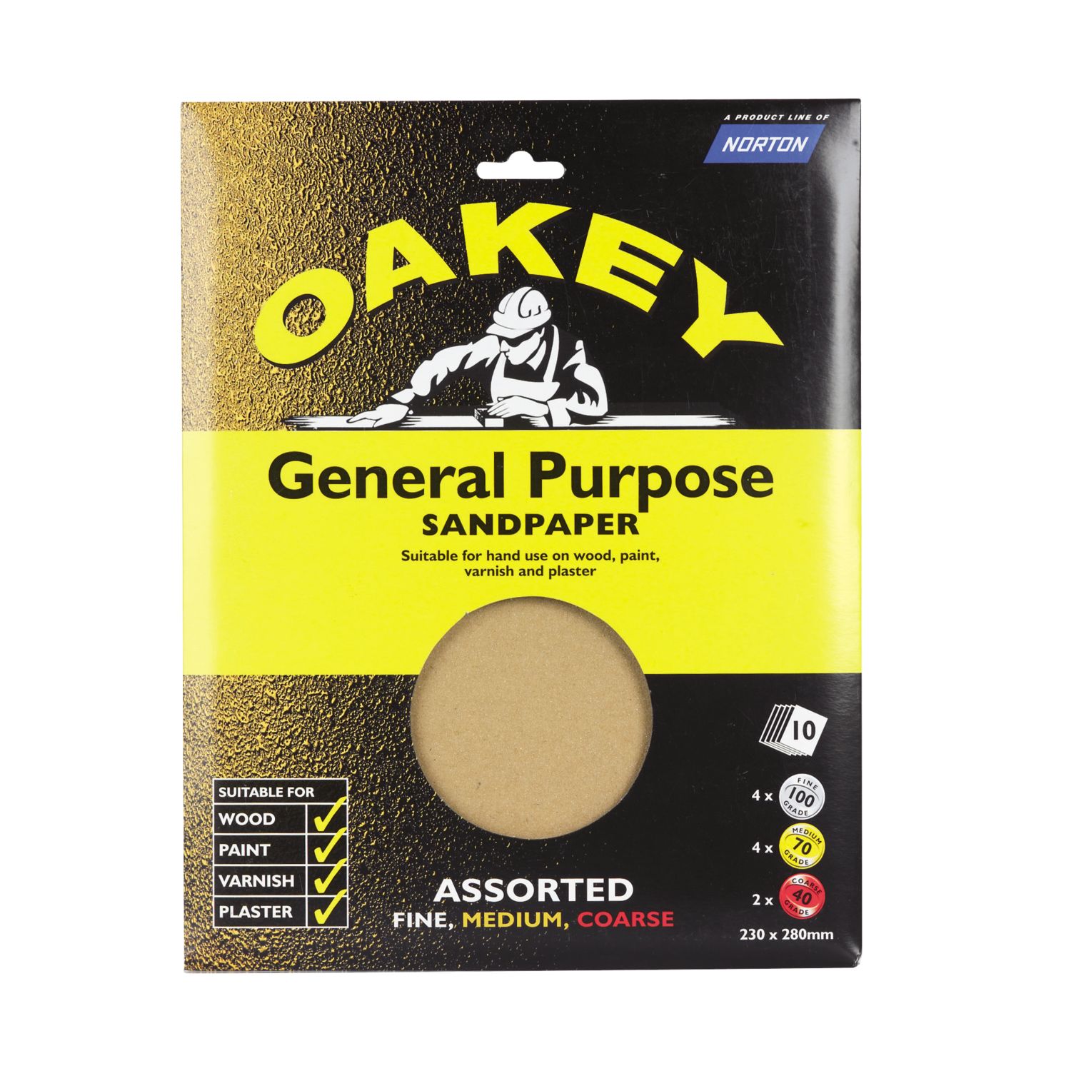 Oakey Assorted Grit Assorted Sandpaper 280mm x 230mm 10 Pack (85721)