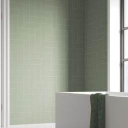 Fibo Urban Wet Wall Panelling Herringbone Matt Green 2400mm x 600mm x 10.2mm