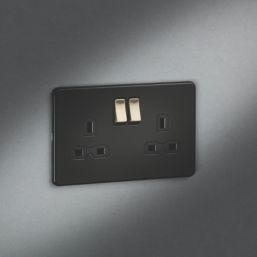 Knightsbridge  13A 2-Gang 2-Pole Switched Socket Matt Black
