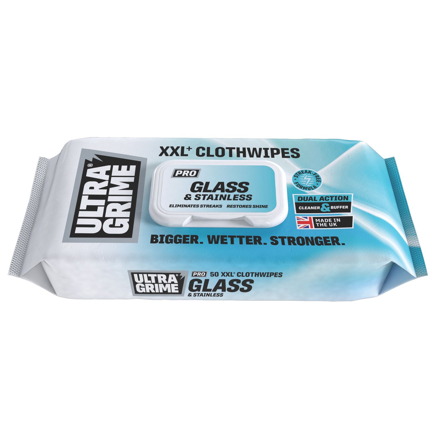 Ultragrime Pro Glass and Stainless XXL+ Cleaning Wipes White 50 Pack (857CH)