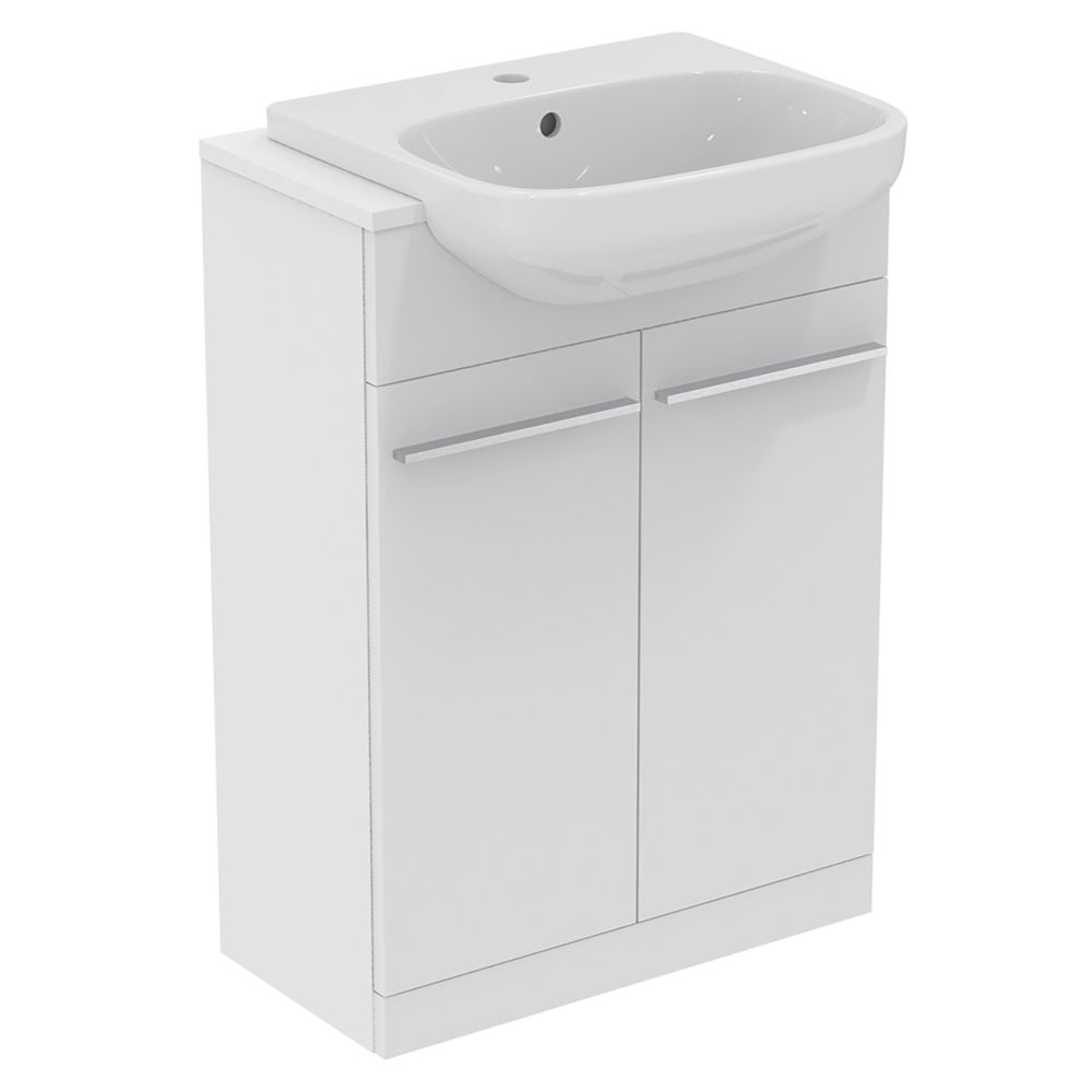 Ideal Standard i.life A Semi-Countertop Floorstanding Basin Unit with Chrome Handles & Basin Gloss White 602mm x 440mm x 1003mm