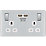 LAP  13A 2-Gang DP Switched Socket + 3.1A 15.5W 2-Outlet Type A USB Charger Polished Chrome with White Inserts