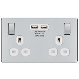LAP  13A 2-Gang DP Switched Socket + 3.1A 2-Outlet Type A USB Charger Polished Chrome with White Inserts
