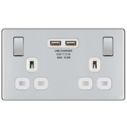 LAP  13A 2-Gang DP Switched Socket + 3.1A 15.5W 2-Outlet Type A USB Charger Polished Chrome with White Inserts