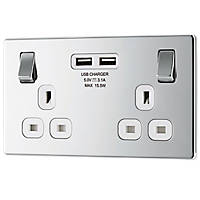 LAP  13A 2-Gang DP Switched Socket + 3.1A 2-Outlet Type A USB Charger Polished Chrome with White Inserts