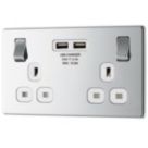 LAP  13A 2-Gang DP Switched Socket + 3.1A 15.5W 2-Outlet Type A USB Charger Polished Chrome with White Inserts