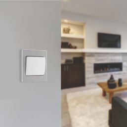 British General Evolve 20A 16AX 1-Gang 2-Way Wide Rocker Light Switch  Brushed Steel with White Inserts