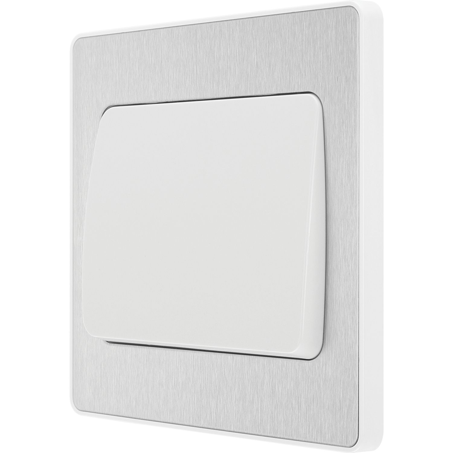 British General Evolve 20A 16AX 1-Gang 2-Way Wide Rocker Light Switch Brushed Steel with White Inserts (857PY)