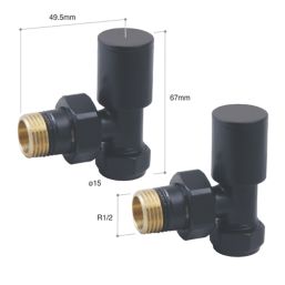 Towelrads  15mm x 1/2" Black Angled Designer Manual Radiator Valve & Lockshield  2 Pack