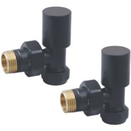 Towelrads  15mm x 1/2" Black Angled Designer Manual Radiator Valve & Lockshield  2 Pack