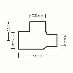 Flomasta  Copper End Feed Reducing Tee 22mm x 15mm x 22mm