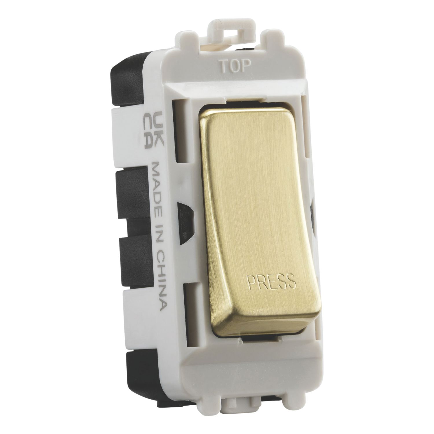 Knightsbridge 20AX 2-Way Grid Retractive Switch Module 'Press' Brushed Brass (858CR)