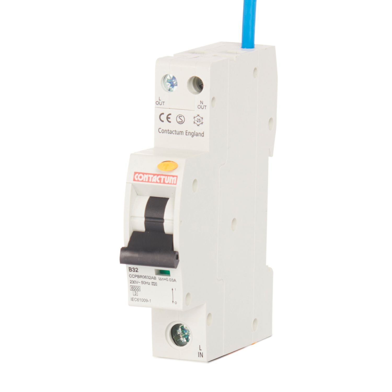 Contactum Defender 32A 30mA Type A SP B Curve Compact RCBO (858HA)