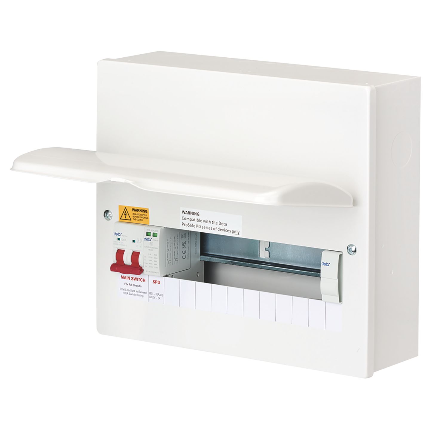 Deta 14-Module 11-Way Part-Populated Main Switch Consumer Unit with SPD (858PV)
