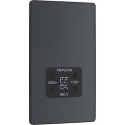 British General Evolve 2-Gang Dual Voltage Shaver Socket 115/240V Grey with Black Inserts