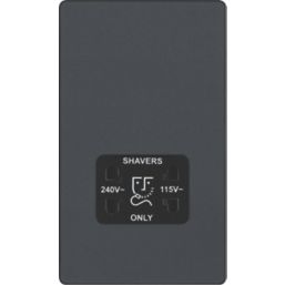 British General Evolve 2-Gang Dual Voltage Shaver Socket 115/240V Grey with Black Inserts