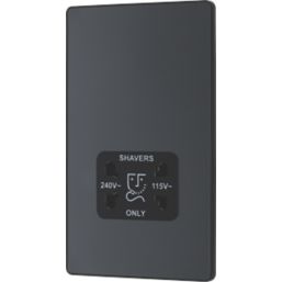 British General Evolve 2-Gang Dual Voltage Shaver Socket 115/240V Grey with Black Inserts