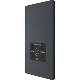 British General Evolve 2-Gang Dual Voltage Shaver Socket 115/240V Grey with Black Inserts