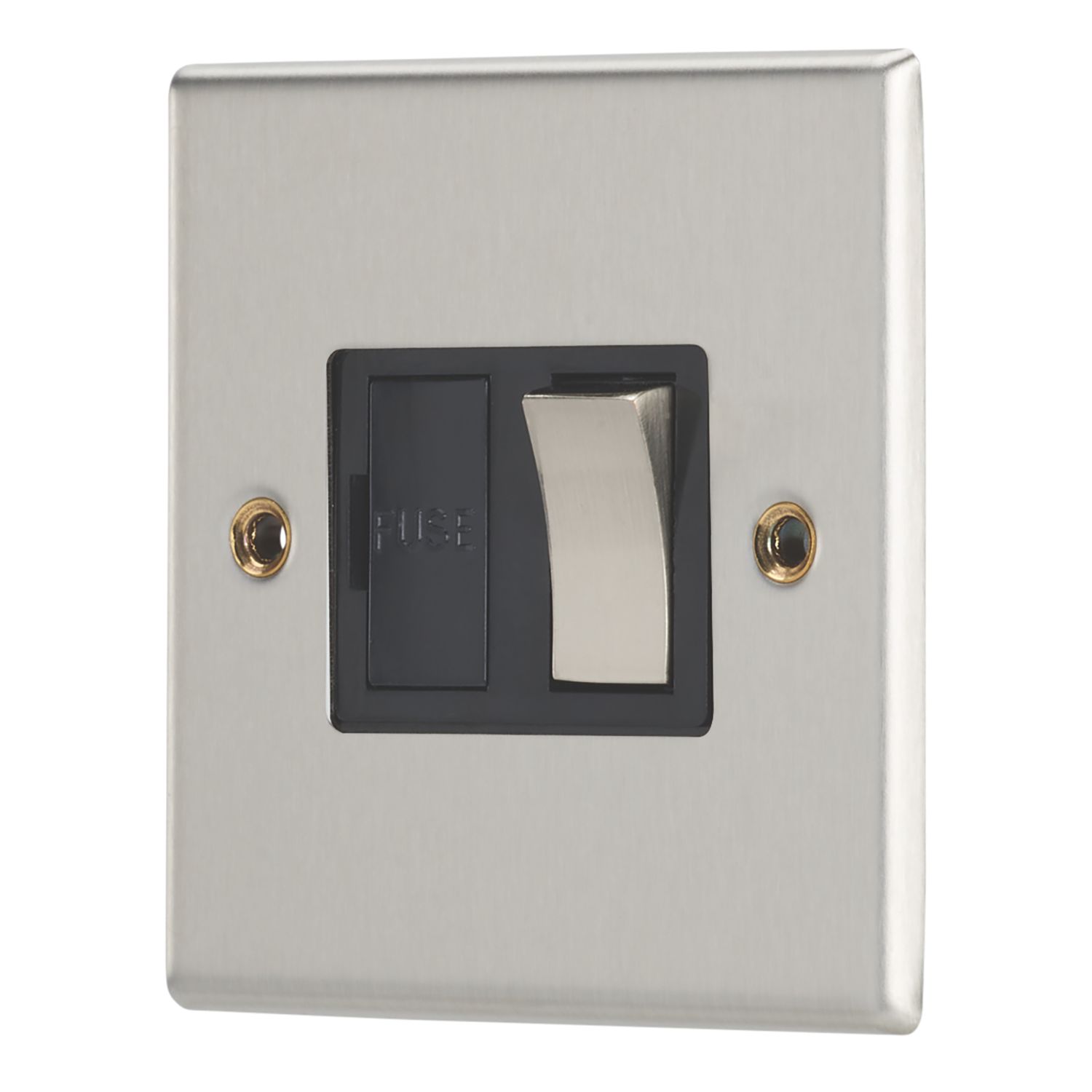Contactum iConic 13A Switched Fused Spur Brushed Steel with Black Inserts (858RK)