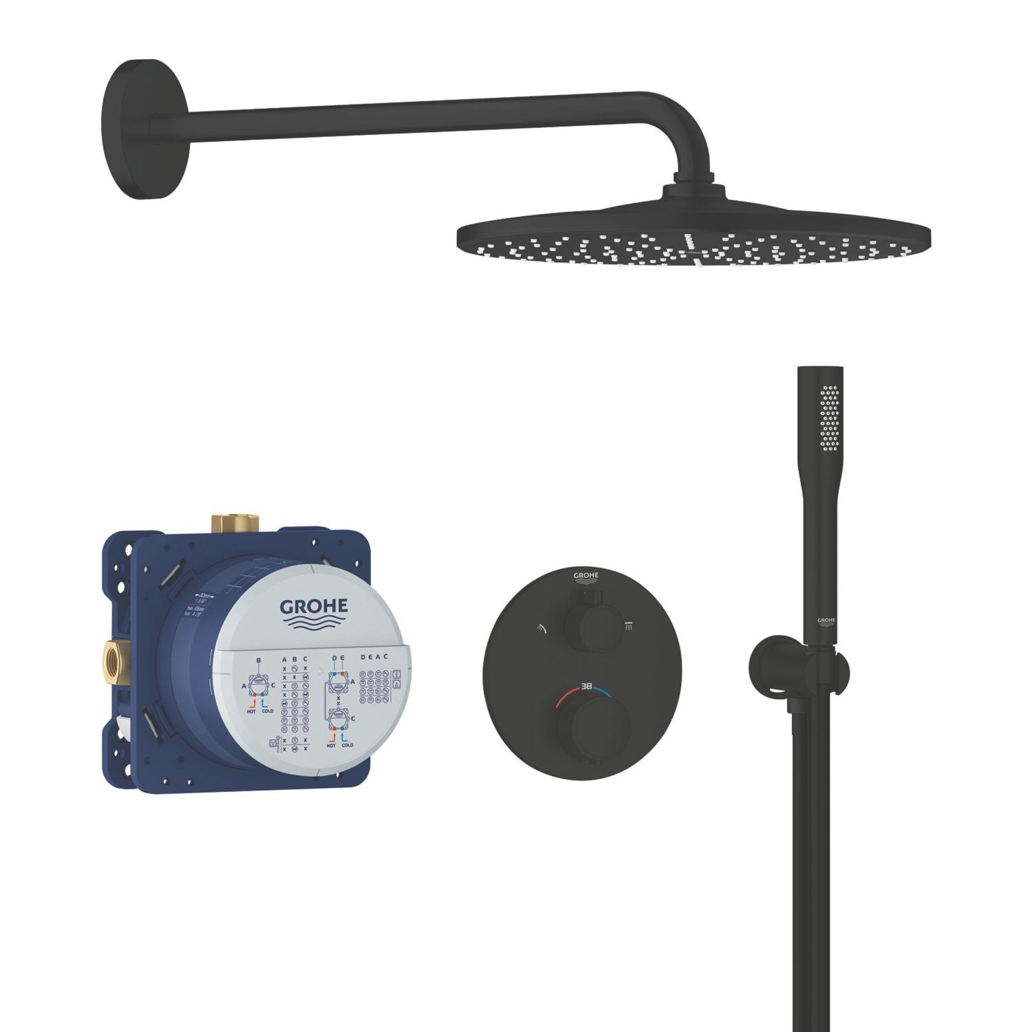 Grohe Precision Thermostat HP Rear-Fed Concealed Matt Black Thermostatic Shower System (859AM)