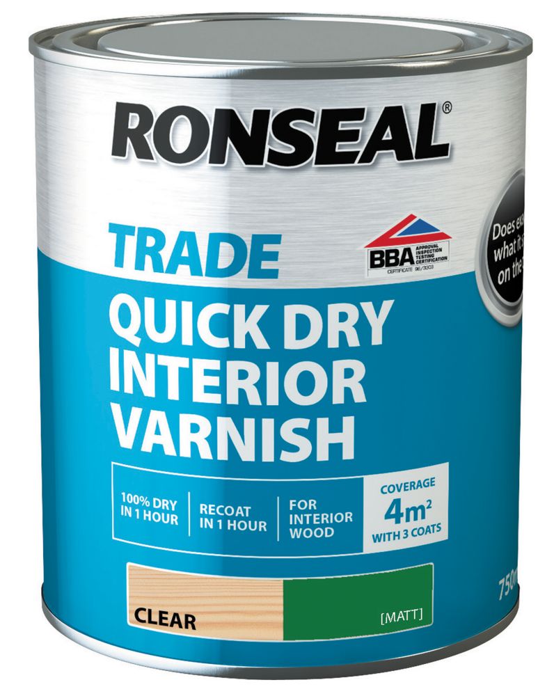 Ronseal Trade Quick-Dry Interior Varnish Matt Clear 750ml - Screwfix