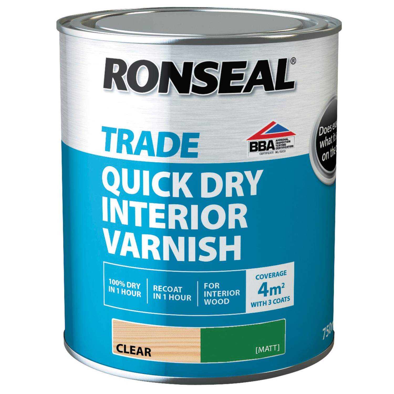 Ronseal 750ml Clear Matt Water-Based Interior Wood Varnish (859HT)