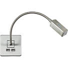 Knightsbridge  LED Reading Light with USB Charger Brushed Chrome 2W 55lm + 2.4A 2-Outlet Type A USB Charger