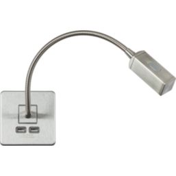 Knightsbridge  LED Reading Light Brushed Chrome 2W 55lm + 2.4A 2-Outlet Type A USB Charger
