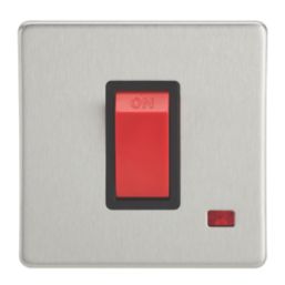 Contactum Lyric 45A 1-Gang DP Control Switch Brushed Steel with Neon with Black Inserts