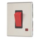 Contactum Lyric 45A 1-Gang DP Control Switch Brushed Steel with Neon with Black Inserts