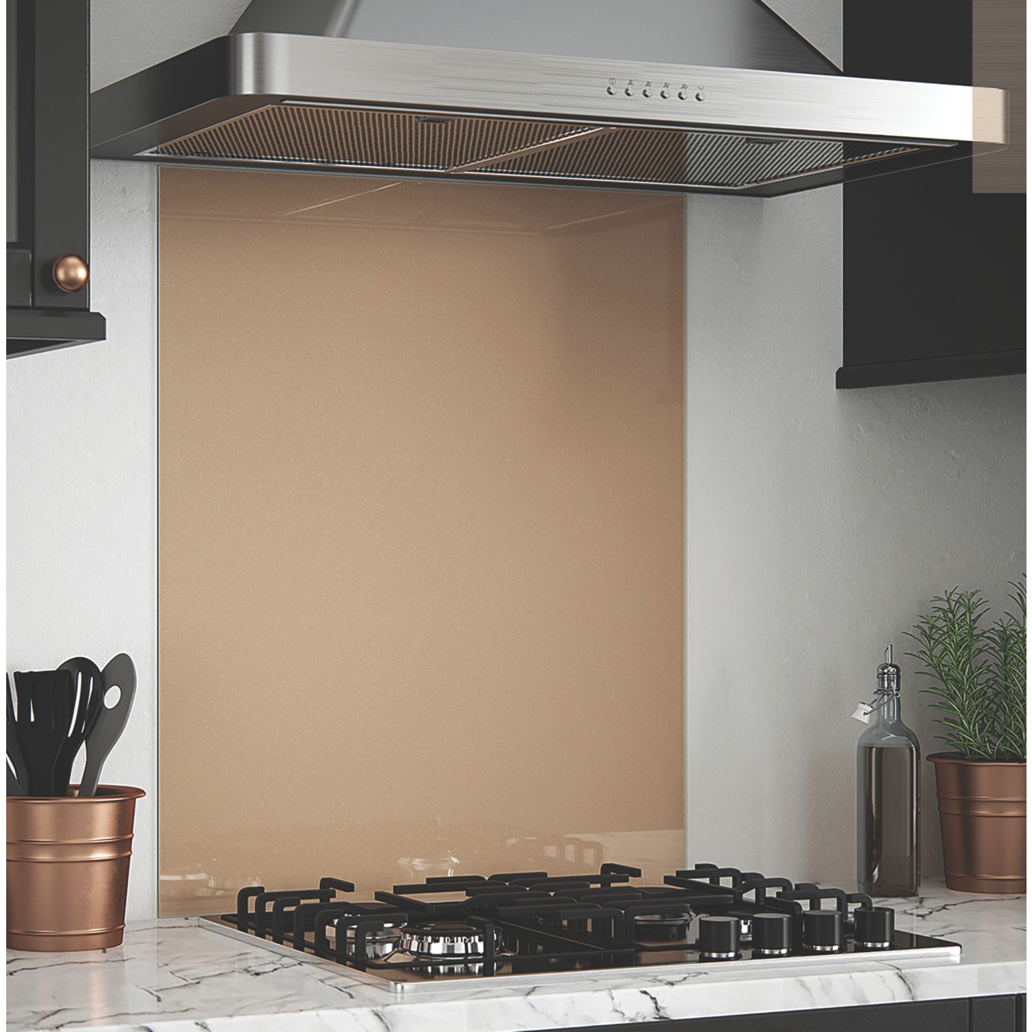Splashback Rose Gold Self-Adhesive Glass Kitchen Splashback 600mm x 750mm x 6mm (859RX)