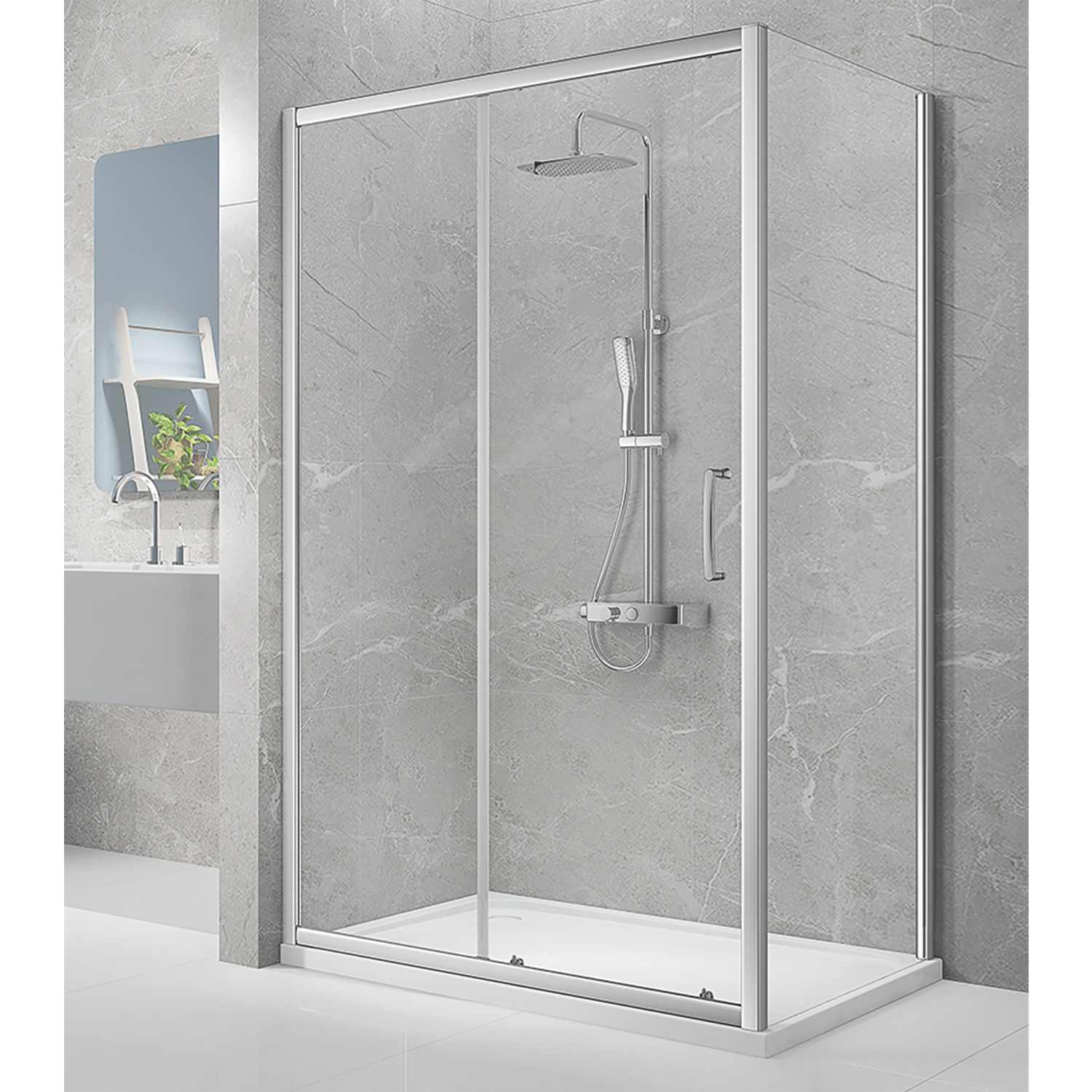 Triton Neo Eight Framed Rectangular Sliding Door Chrome 1400mm x 760mm x 1900mm (859TK)