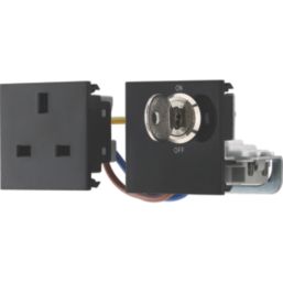 British General  13A Modular Key Switch Switched Socket Black