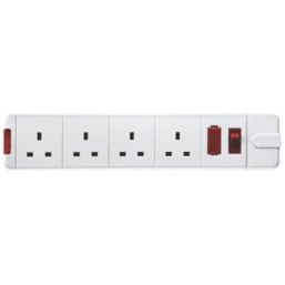 Masterplug 13A 4-Gang Fused 4-Socket Switched with LED White