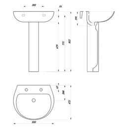 Swirl Enz Wall-Mounted Basin 2 Tap Holes 555mm