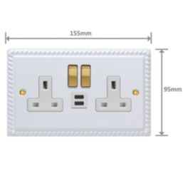 Varilight  13A 2-Gang SP Switched Socket + 3A 45W 2-Outlet Type C USB Charger Georgian White with White Inserts