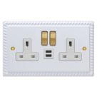 Varilight  13A 2-Gang SP Switched Socket + 3A 45W 2-Outlet Type C USB Charger Georgian White with White Inserts