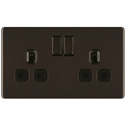 LAP  13A 2-Gang DP Switched Power Socket Black Nickel  with Black Inserts