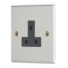 Contactum iConic 5A 1-Gang Unswitched Round Pin Socket Brushed Steel with Black Inserts