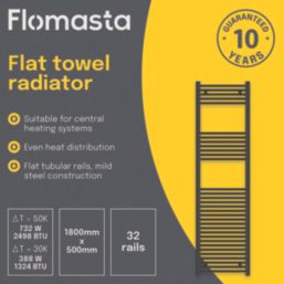Flomasta 1800mm x 500mm 2498BTU Black Flat  Towel Radiator