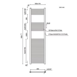 Flomasta 1800mm x 500mm 2498BTU Black Flat  Towel Radiator