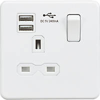 Knightsbridge SFR9124MW 13A 1-Gang SP Switched Socket + 2.4A 2-Outlet Type A USB Charger Matt White with White Inserts