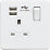 Knightsbridge  13A 1-Gang SP Switched Socket + 2.4A 2-Outlet Type A USB Charger Matt White with White Inserts