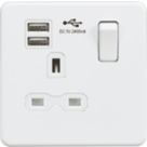 Knightsbridge  13A 1-Gang SP Switched Socket + 2.4A 12W 2-Outlet Type A USB Charger Matt White with White Inserts