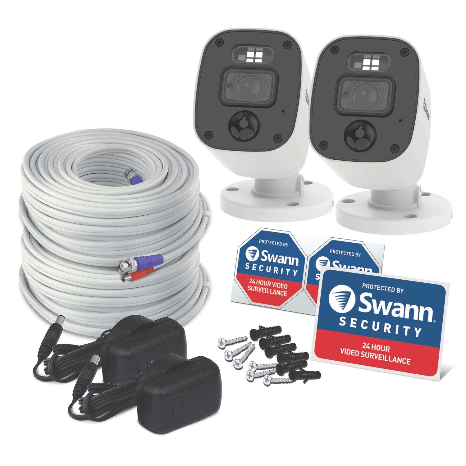 Swann SWPRO-2KMQBPK2-EU White Wired 2K Indoor & Outdoor Bullet Smart Add-On CCTV Cameras 2 Pack (861AV)